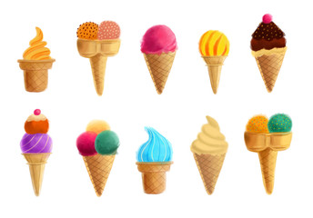 Ice creams collection isolated on a white background