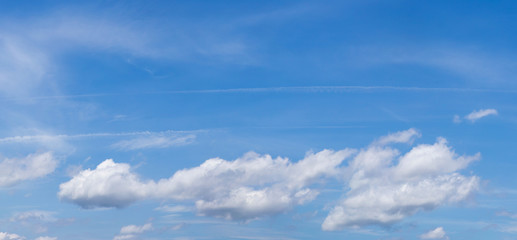 Blue sky panorama and beautiful clouds shape. Image for background and wallpaper.Blue sky with clouds background.Sky daylight. Natural sky composition. Element of design