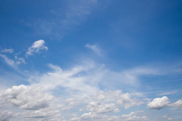 Blue sky with clouds background.Sky daylight. Natural sky composition. Element of design.