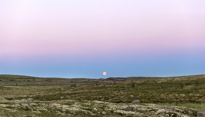 Moonrise in the tundra on the Arctic coast