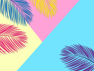 Fototapeta na wymiar Colorful background Creative ideas for summer, decorated with palm trees