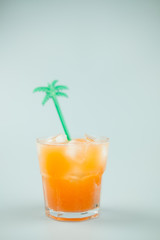 Homemade peach mix soda with ice cubes