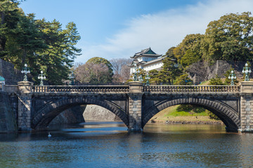 Fototapeta na wymiar Beautiful architecture of Imperial Palace and Nijubashi Bridge in Tokyo,This is the most popular place in Tokyo ,Japan