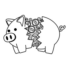 piggy savings broken with coins money