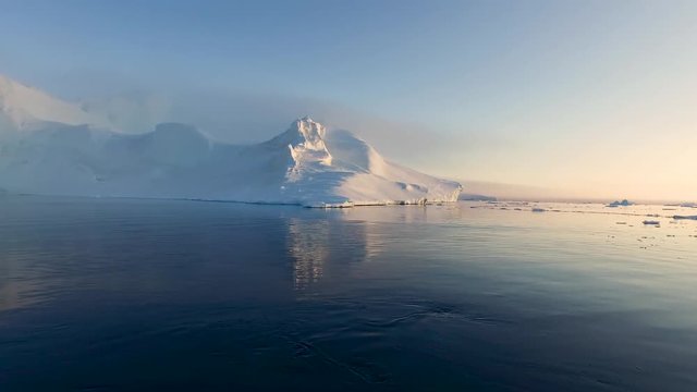 Glaciers in foggy day in Arctic Ocean