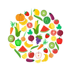 A set of fruits and vegetables	