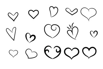 Set of Hand drawn hearts. Love symbol Flat style. Design elements for Valentine's day