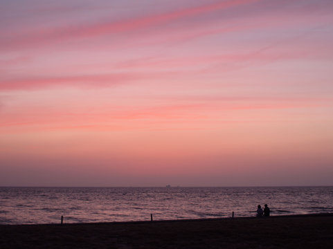 Pink Sky Of Sunset At The Sea