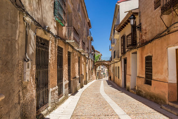 Old cobblestoned street in historic town Alcaraz, Spain