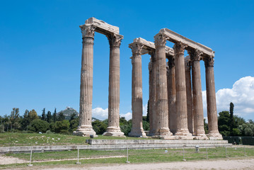 The ancient temple of Olympius Zeus or Olympion, near the Acropolis of Athens, Greece / May 2019. 
