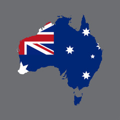 Obraz na płótnie Canvas Australia map with flag on grey background