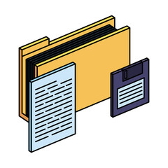 folder with documents files and floppy disk