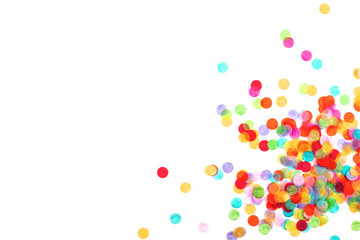 Bright multicolored confetti isolated on white background.