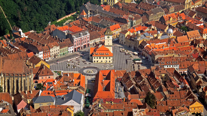 Fototapeta na wymiar The central square of the old town. Brasov. Transylvania. View from above.