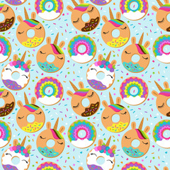 Seamless Vector Background with Unicorn Themed Donuts - 270425102