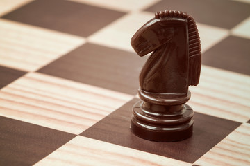 Chess board with brown horse