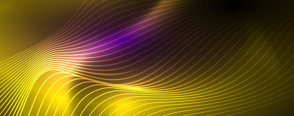 Neon vector wave lines abstract background, magic futuristic techno design
