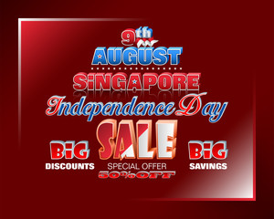 Holiday background with 3d texts and national flag colors for of ninth August, Singapore Independence day, sales and commercial event; Vector illustration