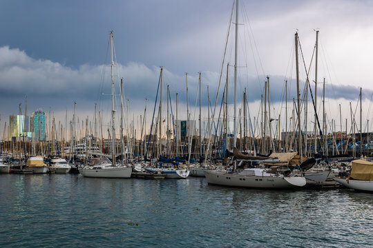 Boats at Dersena Nacional Port in Barcelona, Spain - Image