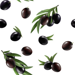 Black olive seamless pattern. Vector
