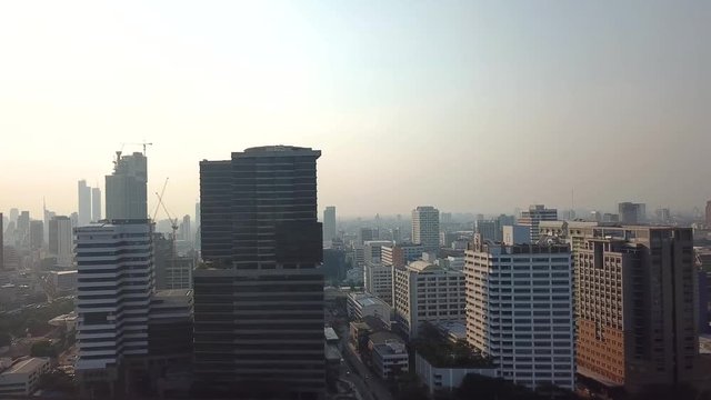 Aerial footage of Bangkok, Thailand. Chaos of big city in southeast Asia.