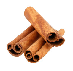Cinnamon sticks isolated on white background without shadow