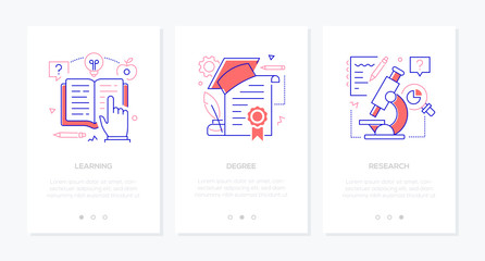 Online education - set of line design style vertical web banners