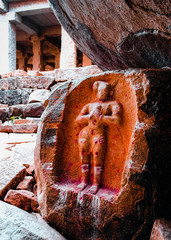 Stone carving of a Hindu god at Hampi, India