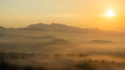 sunrise views in the summer that emerge from the hills in a village