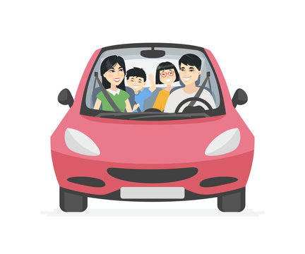Chinese family on a trip - cartoon people character vector illustration