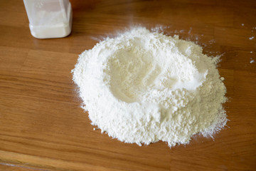 Flour on a wooden table