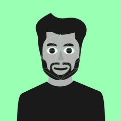 Facial recognition modern technology is using biometric indetifier to identify and verificate identity of person and man. Vector illustration.