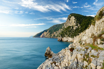Fototapeta na wymiar Beautiful view of picturesque jagged coastline in Porto Venere village, Liguria, Italy