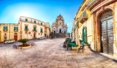 The baroque Saint George cathedral of Modica and Duomo square in Ragusa