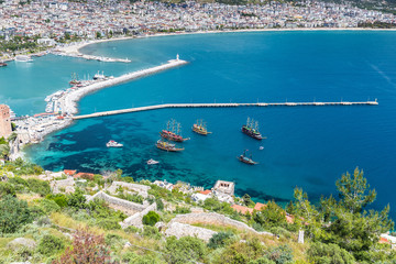 Fototapeta premium Aerial View of the harbor of Alanya in Turkey
