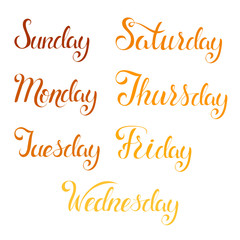Set of Days of a Week. Lettering for posters, cards and more. Vector. Weekly calendar in Calligraphy style.