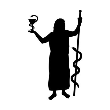 Asclepius God Medicine Silhouette Ancient Mythology Fantasy. Vector Illustration.