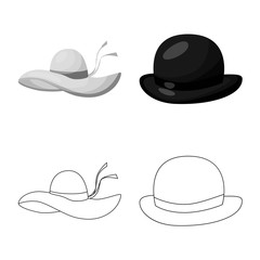 Vector illustration of clothing and cap icon. Set of clothing and beret stock symbol for web.