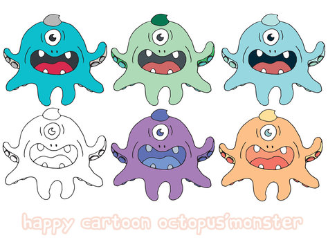 Funny cartoon colored write hand made draw doodle monster aliens octopus