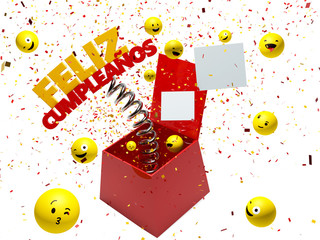 Feliz Cumpleanos Happy birthday in Spanish box surprise - 3d render - Path save