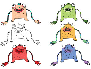 Funny cartoon colored write hand made draw doodle monster aliens snake