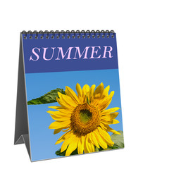 Tischkalender, Sommer, isoliert vor weißem Hintergrund