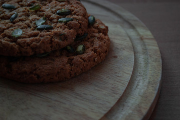 pumpkin seed cookies on wooden board