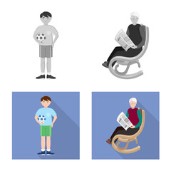 Vector illustration of character and avatar  symbol. Collection of character and portrait stock vector illustration.