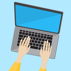 Flat vector laptop with hands