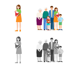 Vector illustration of character and avatar  symbol. Collection of character and portrait vector icon for stock.