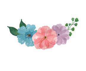 Naklejka premium Watercolor bouquet. Spring flowers and greens.