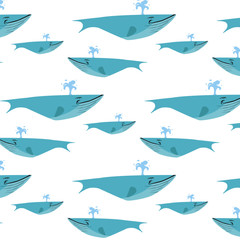 The majestic blue whale, spraying water. Cartoon vector style.