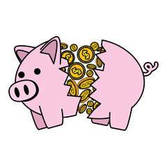 piggy savings broken with coins money