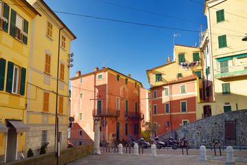 Colorful houses of Lerici town, located in the province of La Spezia in Liguria, part of the Italian Riviera